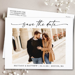 Modern Minimalist Ink Script Save The Date Photo Postcard