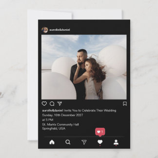 Modern Minimalist Instagram Black Wedding Invitation