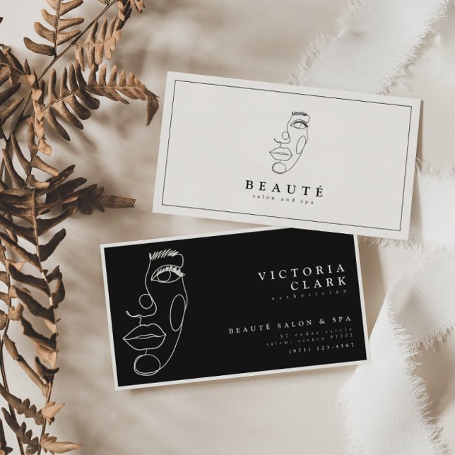 Modern Minimalist Ivory/Black Salon Business Cards (Creator Uploaded)