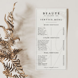 Modern Minimalist Ivory/Black Salon/Spa Menu