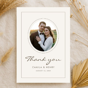Modern Minimalist Ivory Budget Wedding Photo Thank You Card