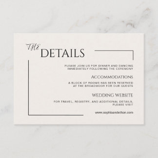 Modern Minimalist Ivory Editorial Wedding Enclosure Card