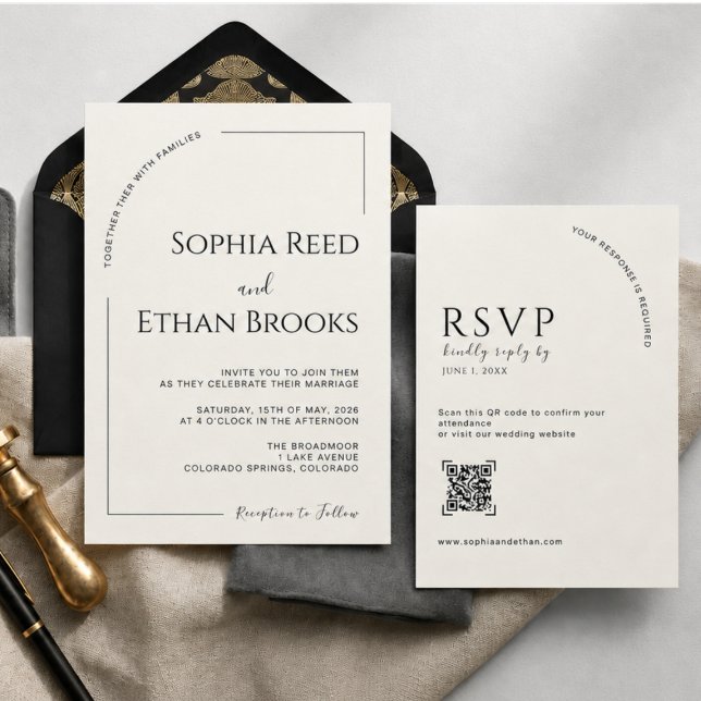 Modern Minimalist Ivory Editorial Wedding  Invitation (Creator Uploaded)
