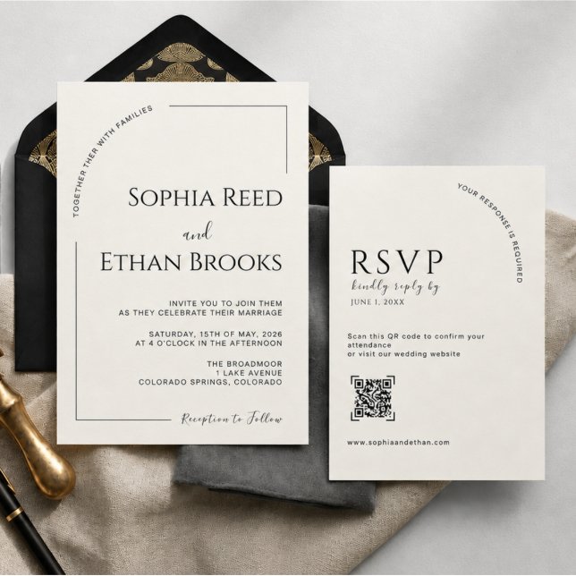 Modern Minimalist Ivory Editorial Wedding  Invitation (Creator Uploaded)