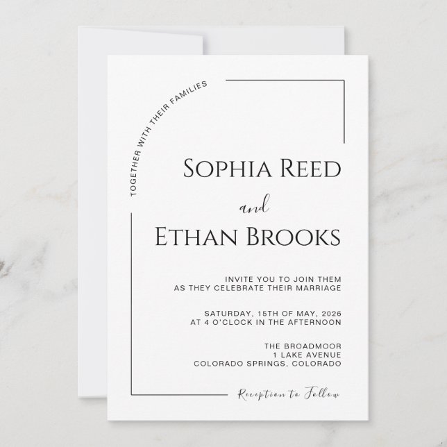 Modern Minimalist Ivory Editorial Wedding  Invitation (Front)