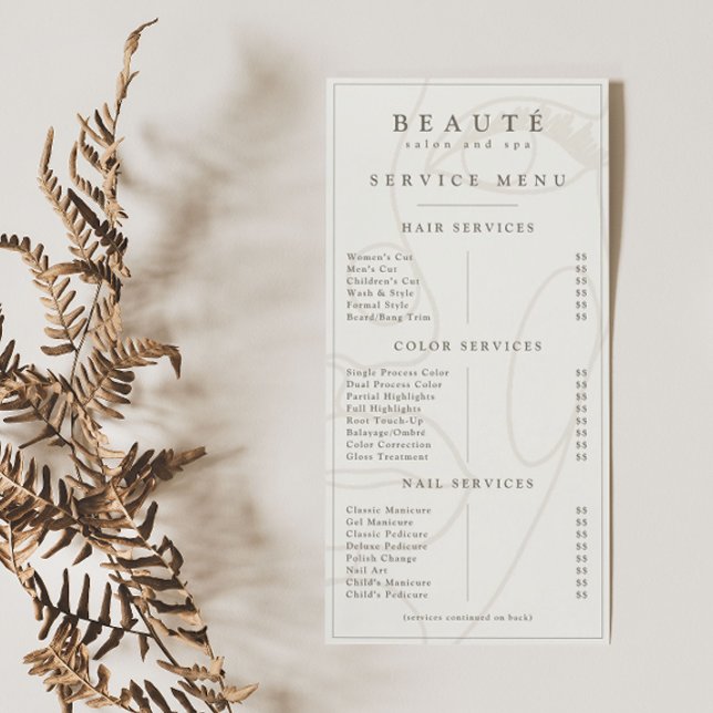 Modern Minimalist Ivory/Neutral Salon/Spa Menu (Creator Uploaded)