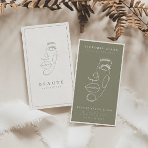 Modern Minimalist Ivory/Olive Salon & Spa Business Card