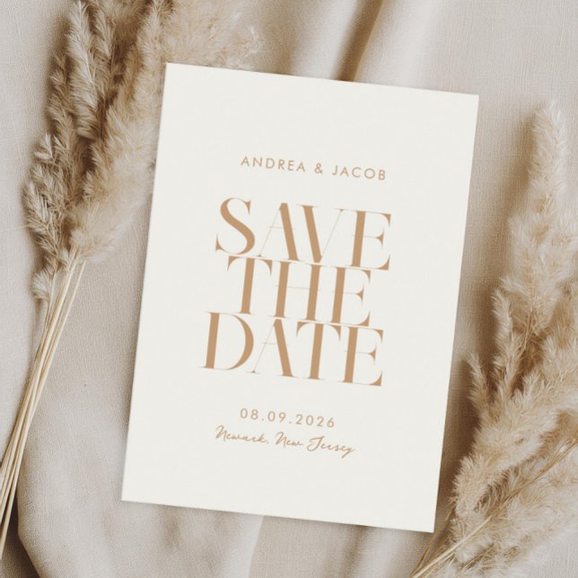 Modern Minimalist Ivory Tan Chic Wedding Save The Date (Creator Uploaded)