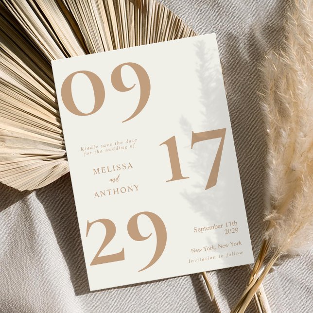 Modern Minimalist Ivory Tan Wedding Save The Date (Creator Uploaded)