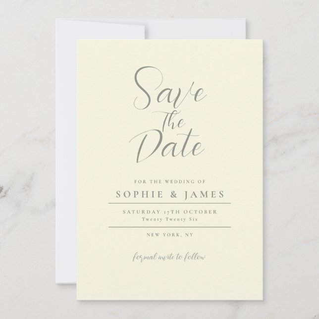 Modern Minimalist Ivory Wedding Save The Date Invitation (Front)