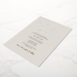 Modern Minimalist Ivory Wedding Silver Lettering