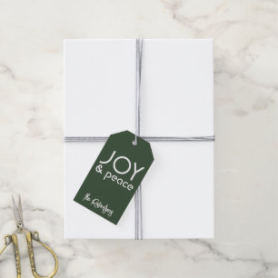 Modern Minimalist Joy Christmas Green Gift Tags