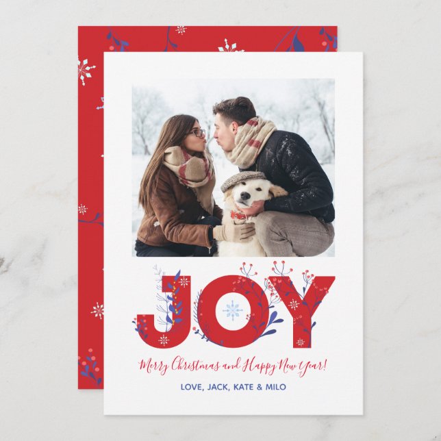 Modern Minimalist Joy Christmas Photo Card (Front/Back)