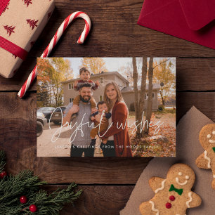 Modern Minimalist Joyful Wishes Photo Christmas Holiday Card