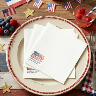 Modern & Minimalist July 4th Watercolor Flag Napkin