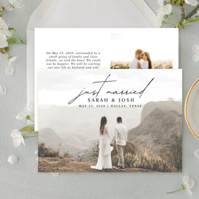 Modern Minimalist Just Married 2 Photo Wedding Ann Announcement (Creator Uploaded)