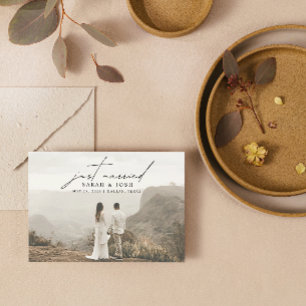Modern Minimalist Just Married 2 Photo Wedding Announcement