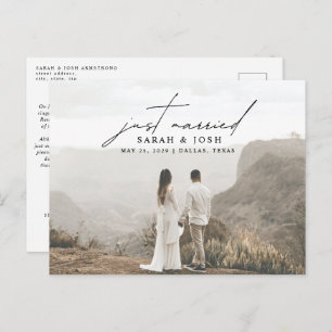 Modern Minimalist Just Married Photo Wedding Annou Announcement Postcard