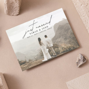 Modern Minimalist Just Married Photo Wedding Announcement Postcard