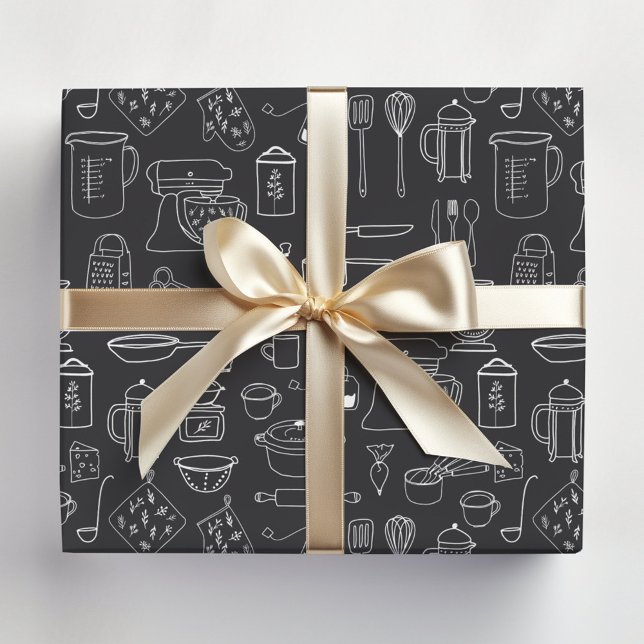 Modern Minimalist Kitchen Cooking Utensils Wrapping Paper (In situ)