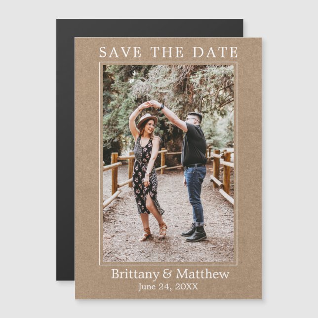 Modern Minimalist Kraft Magnetic Save the Date (Front/Back)