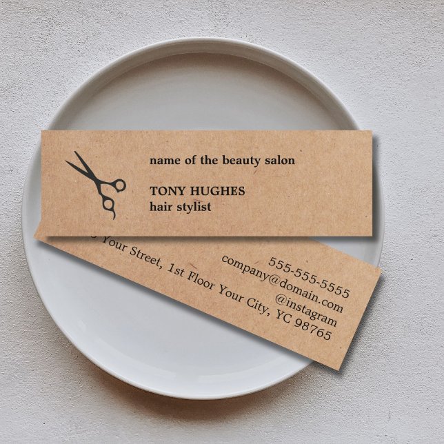 Modern Minimalist Kraft Paper Black Hair Stylist Mini Business Card (Creator Uploaded)