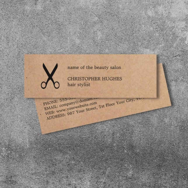 Modern Minimalist Kraft Paper Black Hair Stylist Mini Business Card (Creator Uploaded)