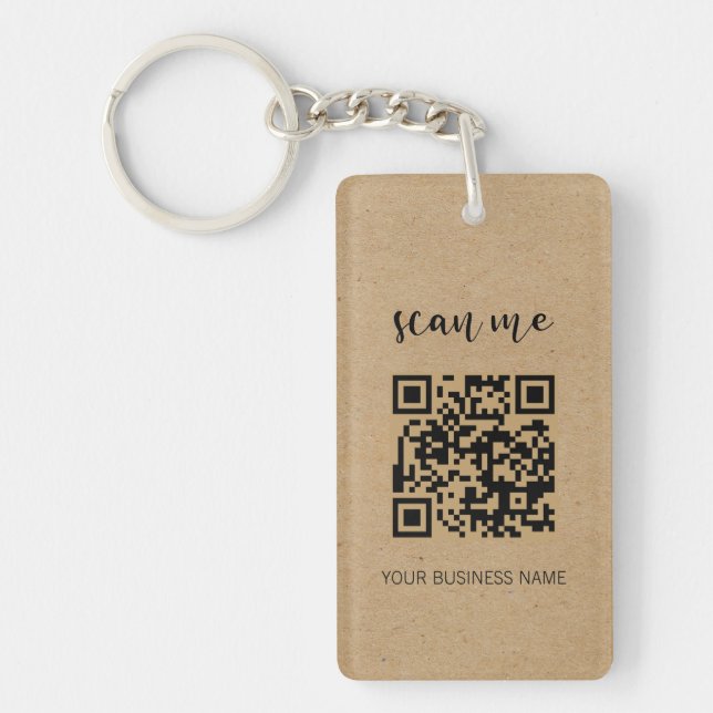 Modern Minimalist Kraft QR Code Your Logo Key Ring (Front)
