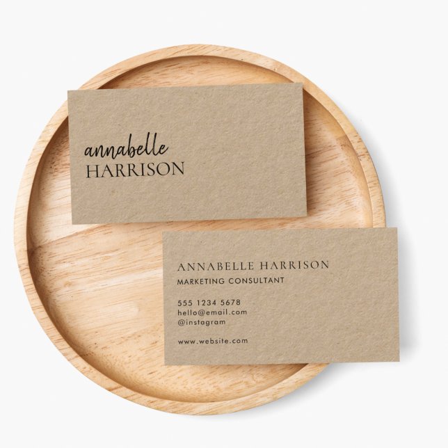 Modern Minimalist | Kraft Rustic Stylish Script Business Card (A simple minimalist kraft business card perfect for creatives and small businesses)