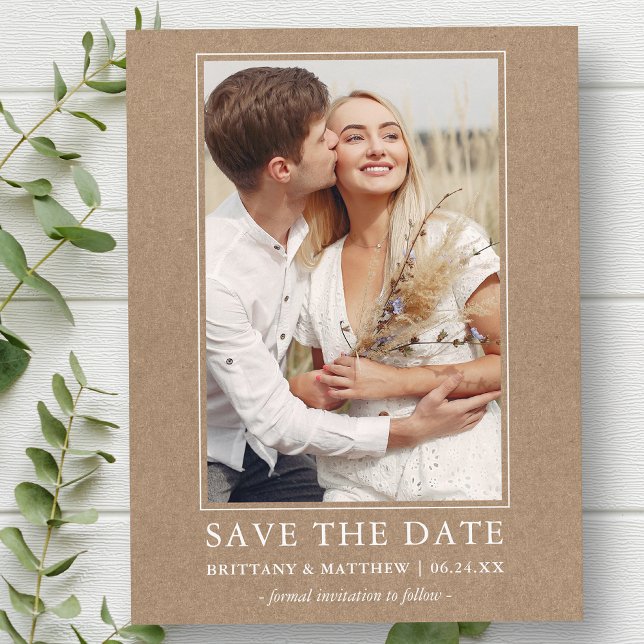 Modern Minimalist Kraft Save The Date Photo Postcard (Customize to change text size or text style.)