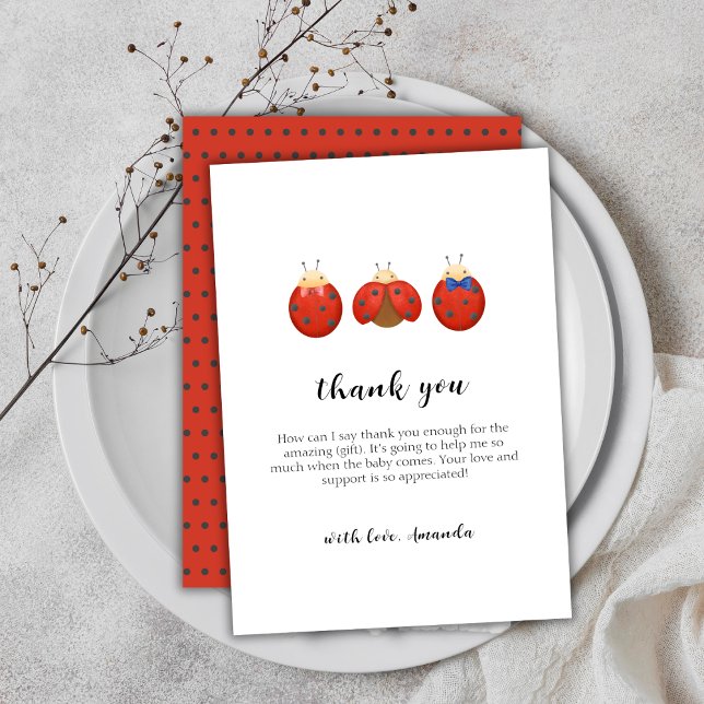 Modern Minimalist Ladybug Family Baby Shower Thank You Card (Modern Minimalist Ladybug Family Baby Shower Thank You Card)