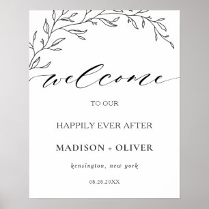 Modern Minimalist Laurel Branch Wedding Welcome  Poster