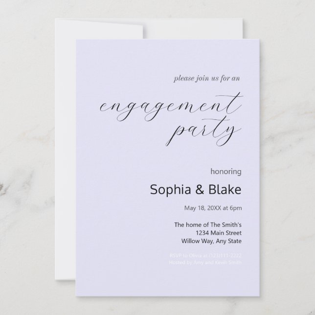 Modern Minimalist Lavender Engagement Party Invitation (Front)