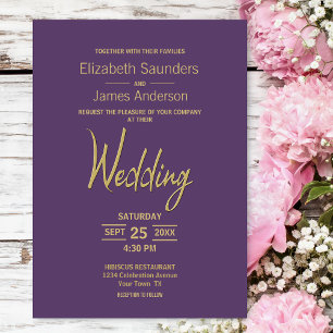 Modern Minimalist Lavender Gold Wedding Invitation