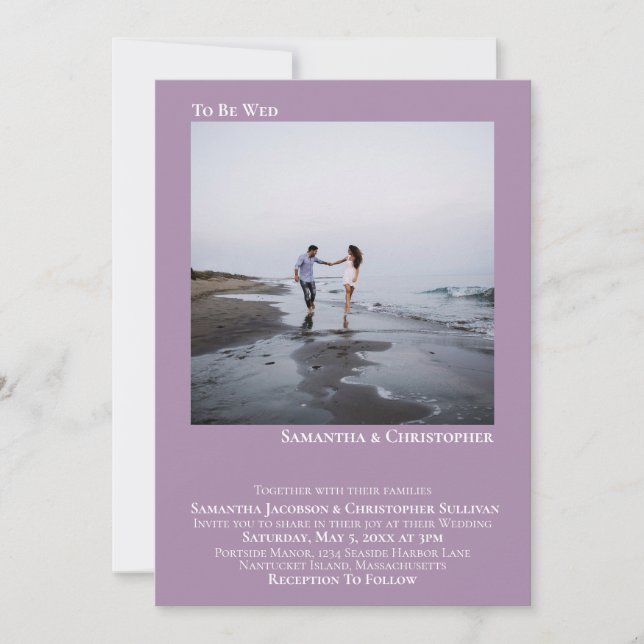 Modern Minimalist Lavender Simple Photo Wedding Invitation (Front)