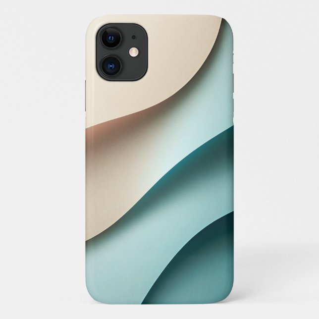 Modern Minimalist Layered Paper Waves Elegant Teal Case-Mate iPhone Case (Back)