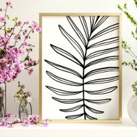 Modern Minimalist Leaf Line Art Drawing in Black