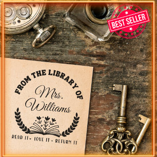 Modern Minimalist Leaves "From The Library Of" Self-inking Stamp