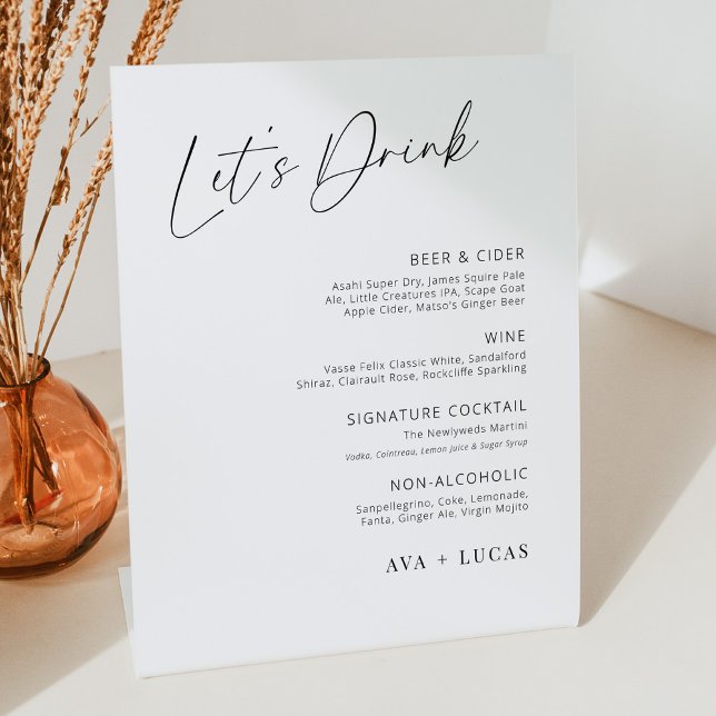 Modern Minimalist Let's Drink Wedding Bar Menu Pedestal Sign (Creator Uploaded)