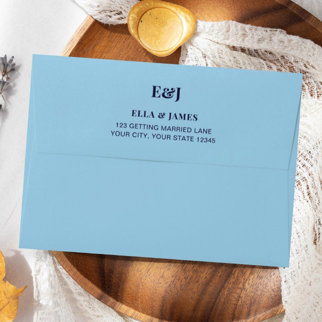 Modern Minimalist Light Blue Monogram Wedding Envelope (Creator Uploaded)