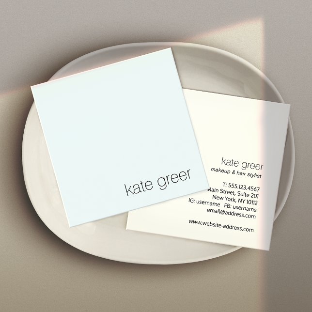 Modern Minimalist Light Blue Professional Square Square Business Card (Creator Uploaded)