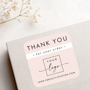 Modern minimalist light blush pink business thanks square sticker