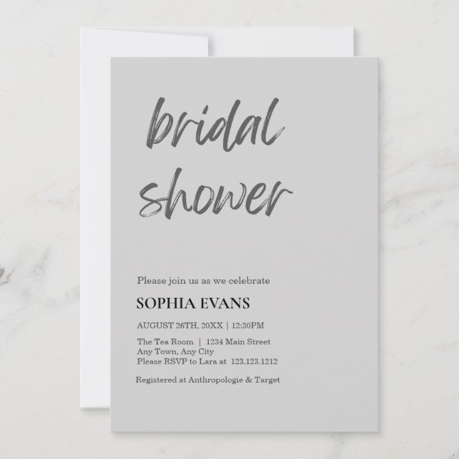 Modern Minimalist Light Grey Bridal Shower Invitation (Front)