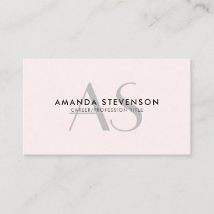 Modern Minimalist Light Pink/Black Monogrammed Bus Business Card