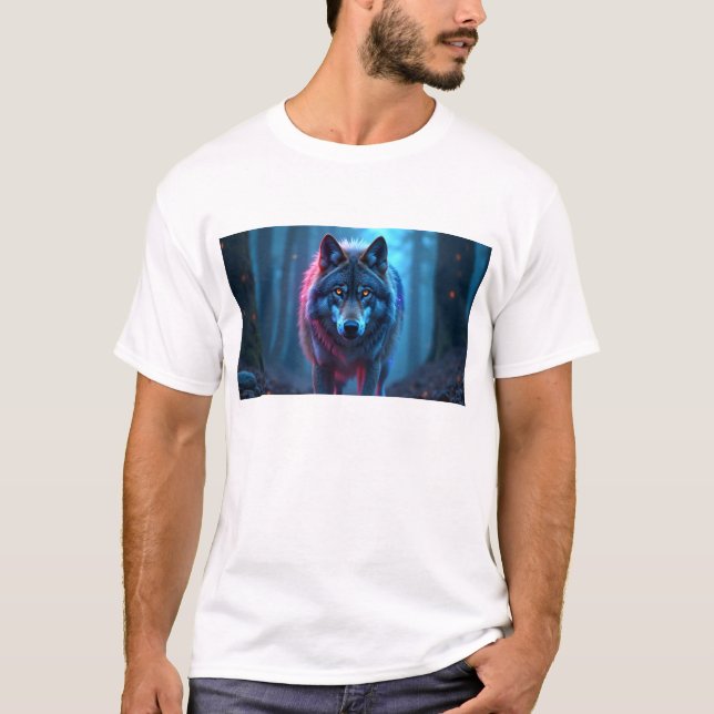Modern Minimalist Line Art Wolf - Geometric Wild T-Shirt (Front)
