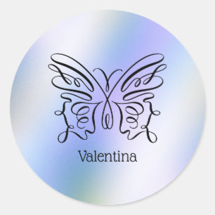 Modern Minimalist Line Drawing Butterfly Monogram Classic Round Sticker
