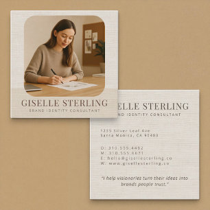 Modern Minimalist Linen Photo Square Business Card