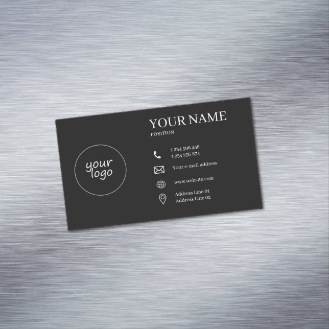 Modern Minimalist Logo Black Magnetic Business Card (In Situ)