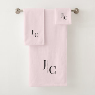 Modern Minimalist Logo Monogram Simple Blush Pink Bath Towel Set