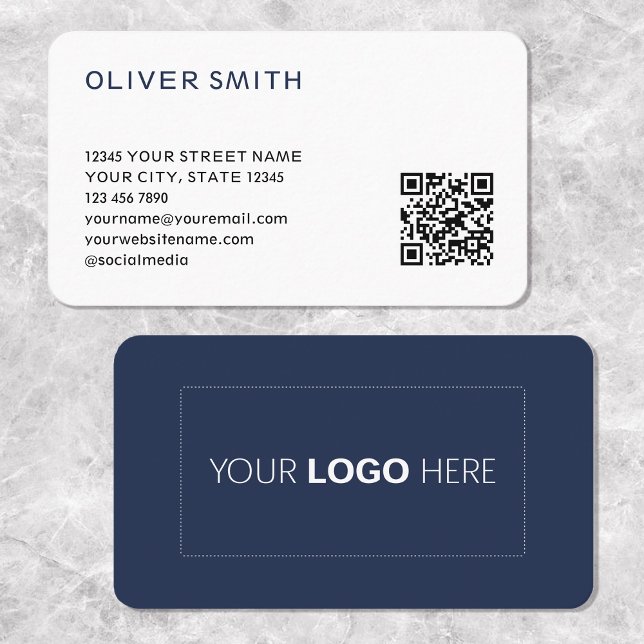 Modern Minimalist Logo QR Code Deep Blue Business Card (Creator Uploaded)